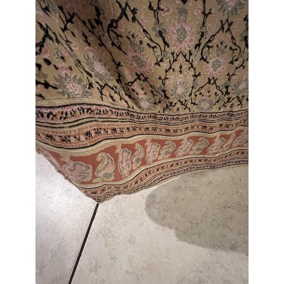 Lucky Brand Tan Pink Floral Maxi Dress Size M Pockets Lined Elastic Waist Boho - Picture 4 of 8